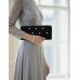 Evening Bag - Satin Embellished w/ Flower Rhinestones - Black - BG-38044BK